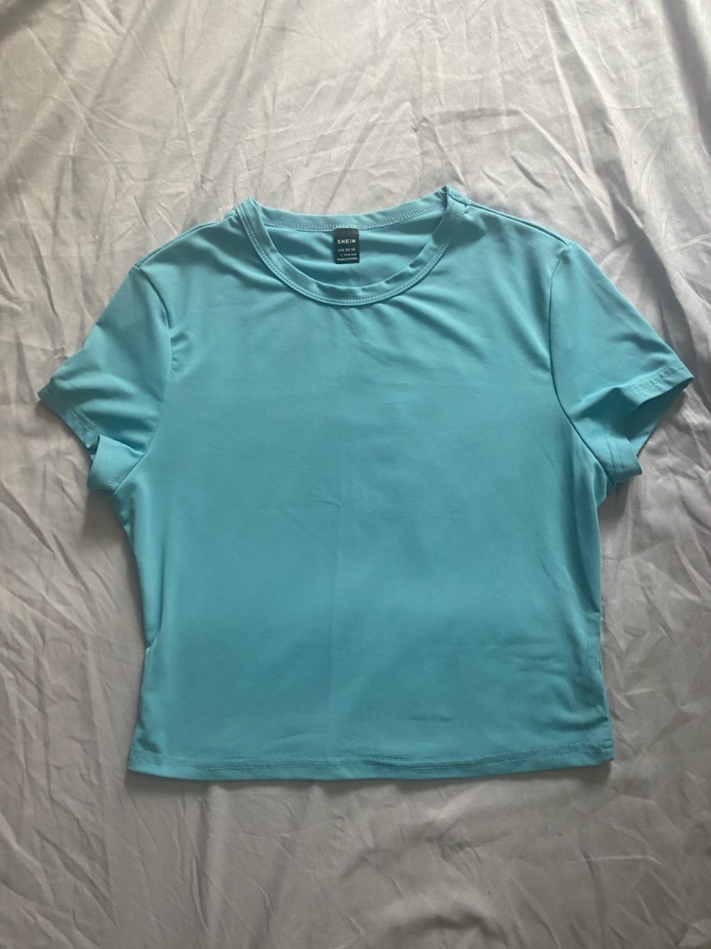 SHEIN Aqua Crewneck Short Sleeve Tee